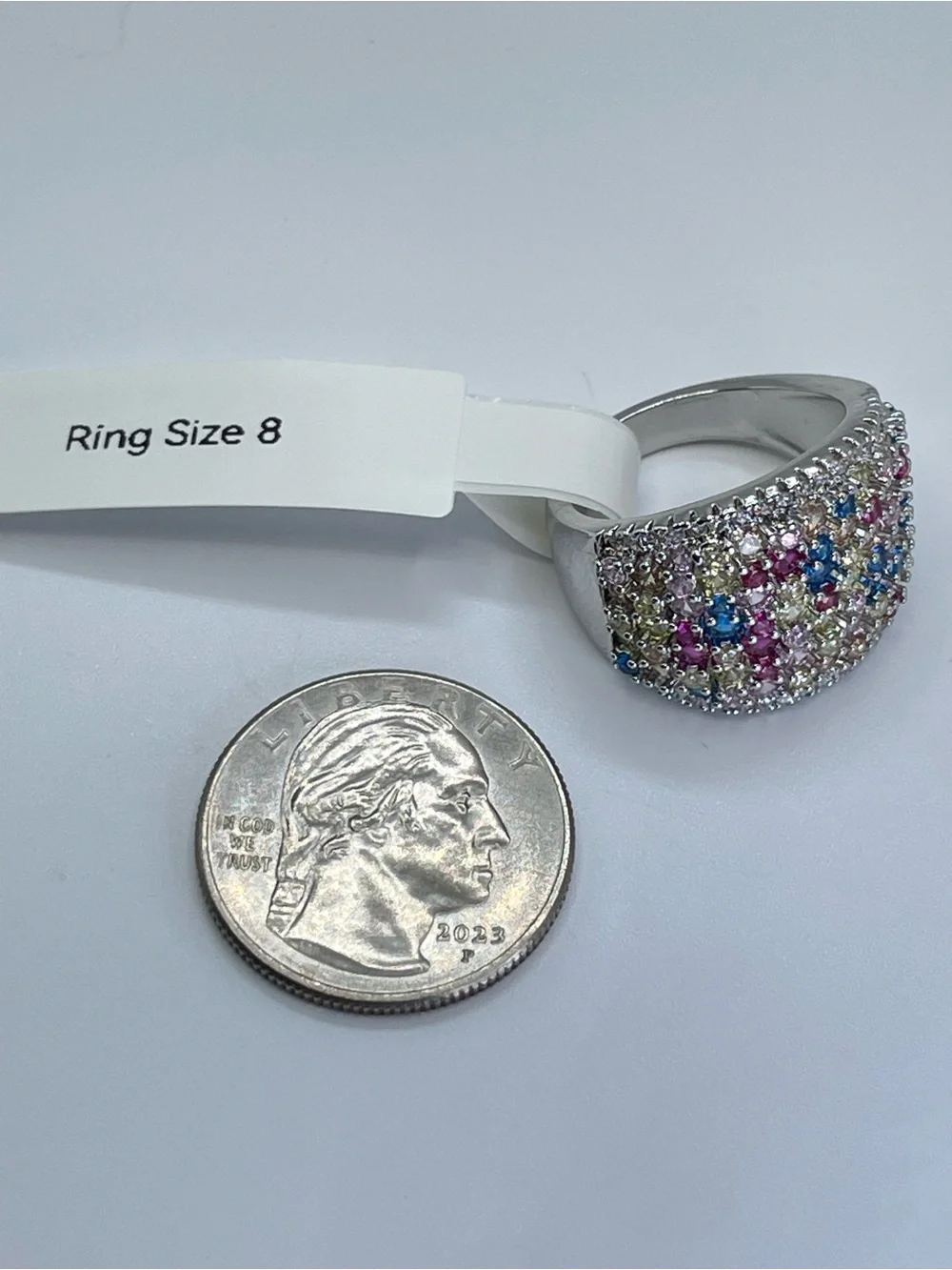 Swarovski Crystal Elements Multi Color Crystal Wide Statement Ring Size 8 Glam